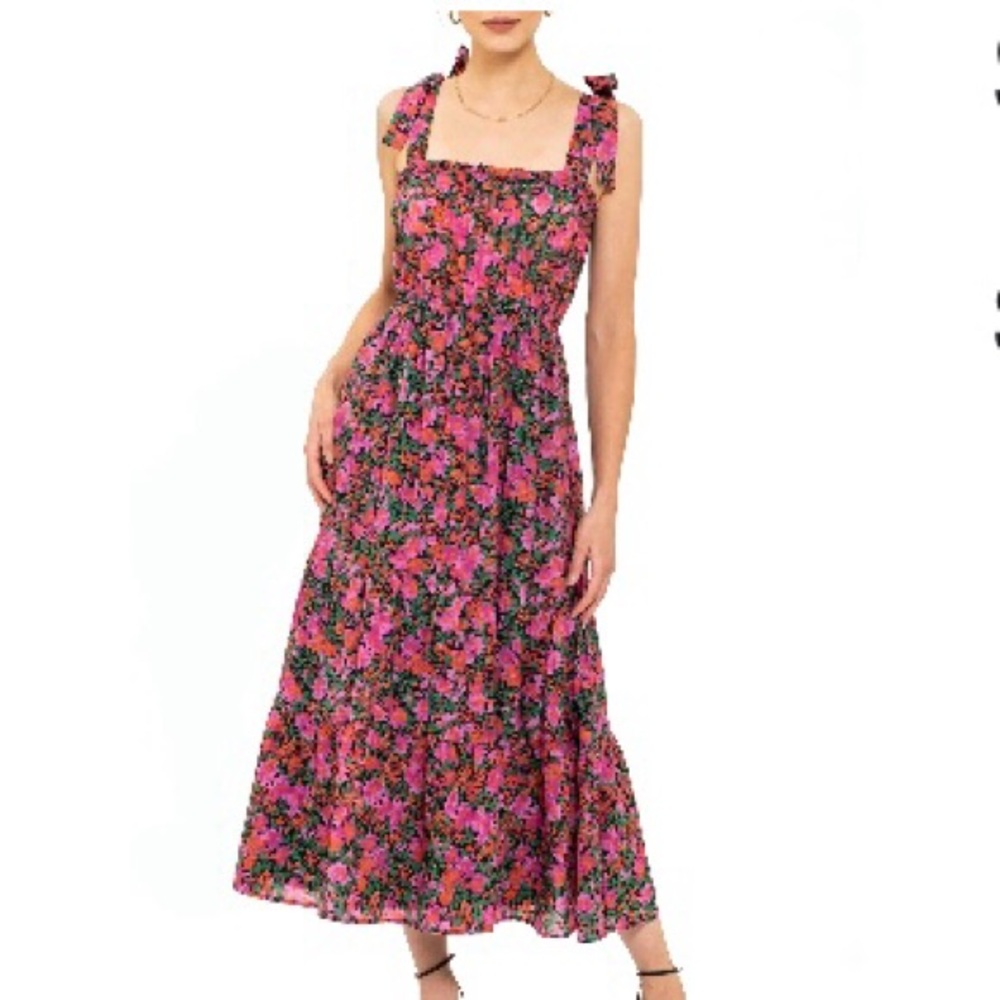August Sky Floral Pink Midi Dress Size S